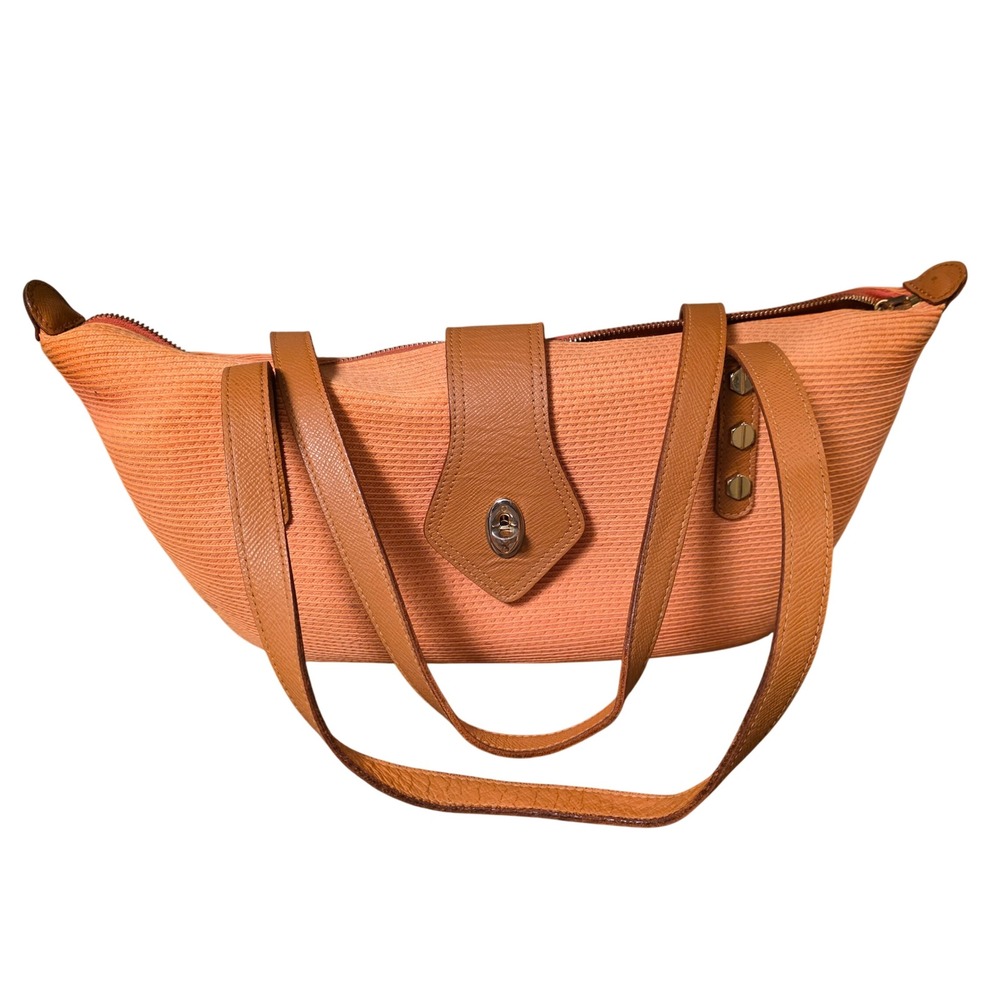Eric Javits Squishee Shoulder Bag Coral Orange Ombre Faded Straw Raffia Leather